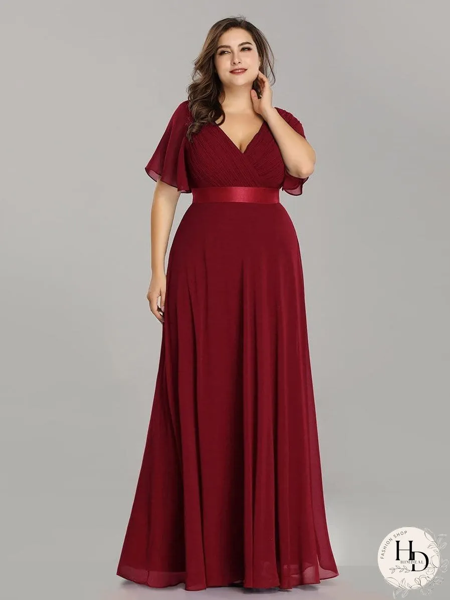 Elegant Double V-Neck Ruffled Padded Evening Gowns