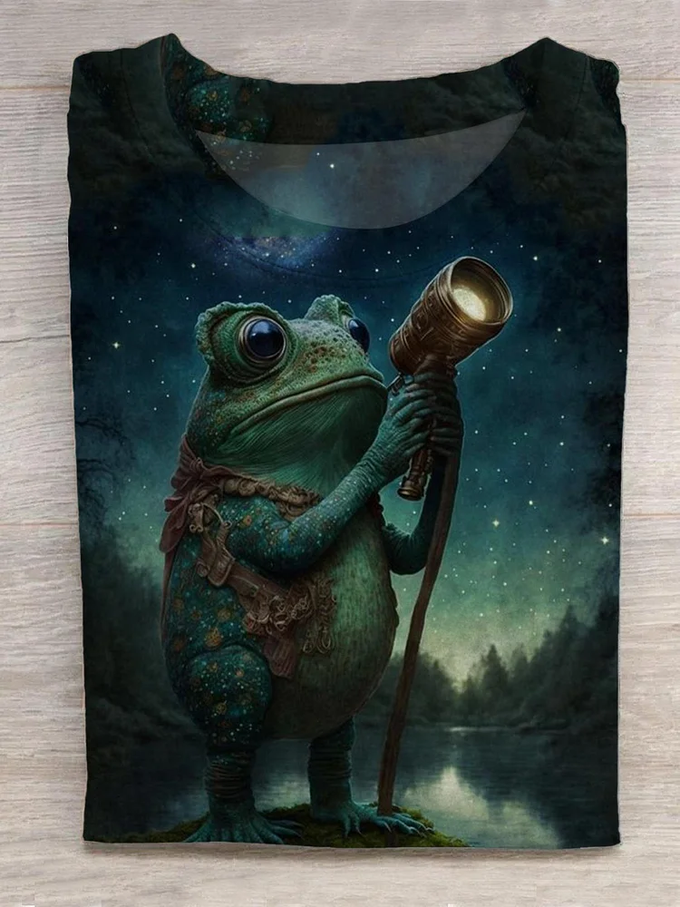 Frog Print Round Neck Short Sleeve Men's T-Shirt socialshop