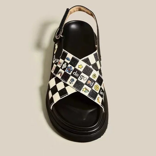 Platform sandals for women 2023 this year's new summer Japanese cross Roman beach shoes alphabet cartoon sandals and slippers western style_ viptrois