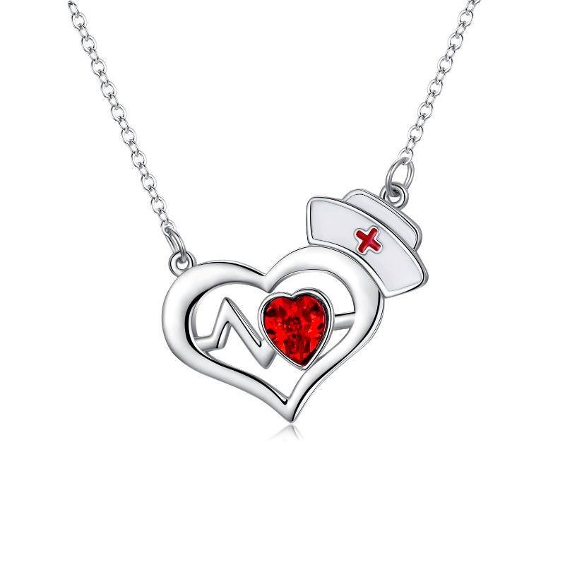 Vangogifts silvery Nurse Cap Charm with EKG Heartbeat Heart Necklace | Nurses Day Gifts | Gifts for Doctors and Nurses Friends