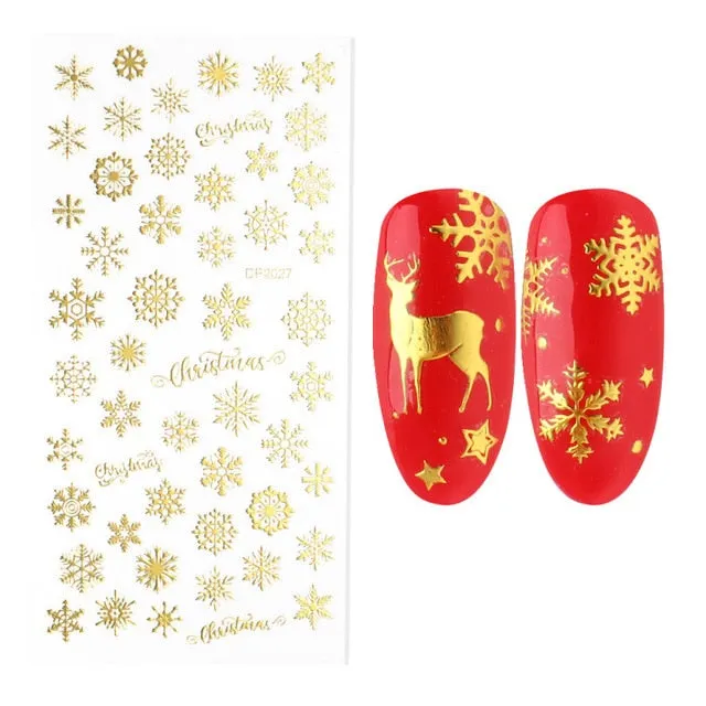 Nail Stickers Embossed 5D Christmas Snow Butterfly Designs Back Glue Nail Decals Decoration Tips For Beauty Salons-Nail Inspo
