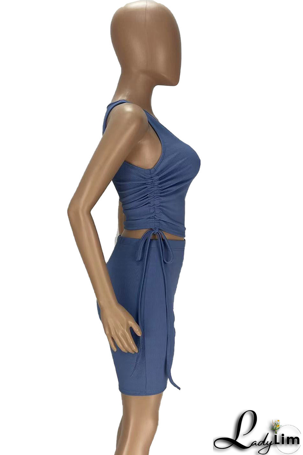 Grey Sportswear Solid Draw String O Neck Sleeveless Two Pieces