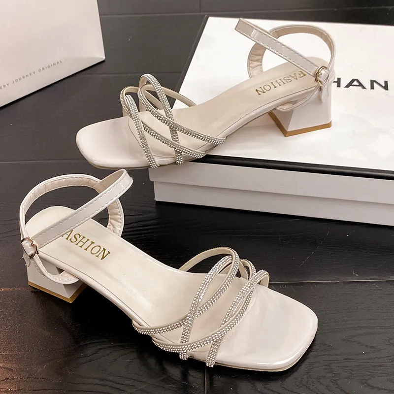 Breakj Breakj Drill Sandals In Women's Sandals 2025 Summer New Thick Heel With Buckle Fairy Wind Toess Sandals