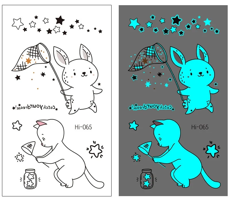 Sdrawing Temporary Tattoo Stickers Lovely Cat Star Rabbit panda Animal Festival Party Glowing Cool Face Tatoo for kid Women