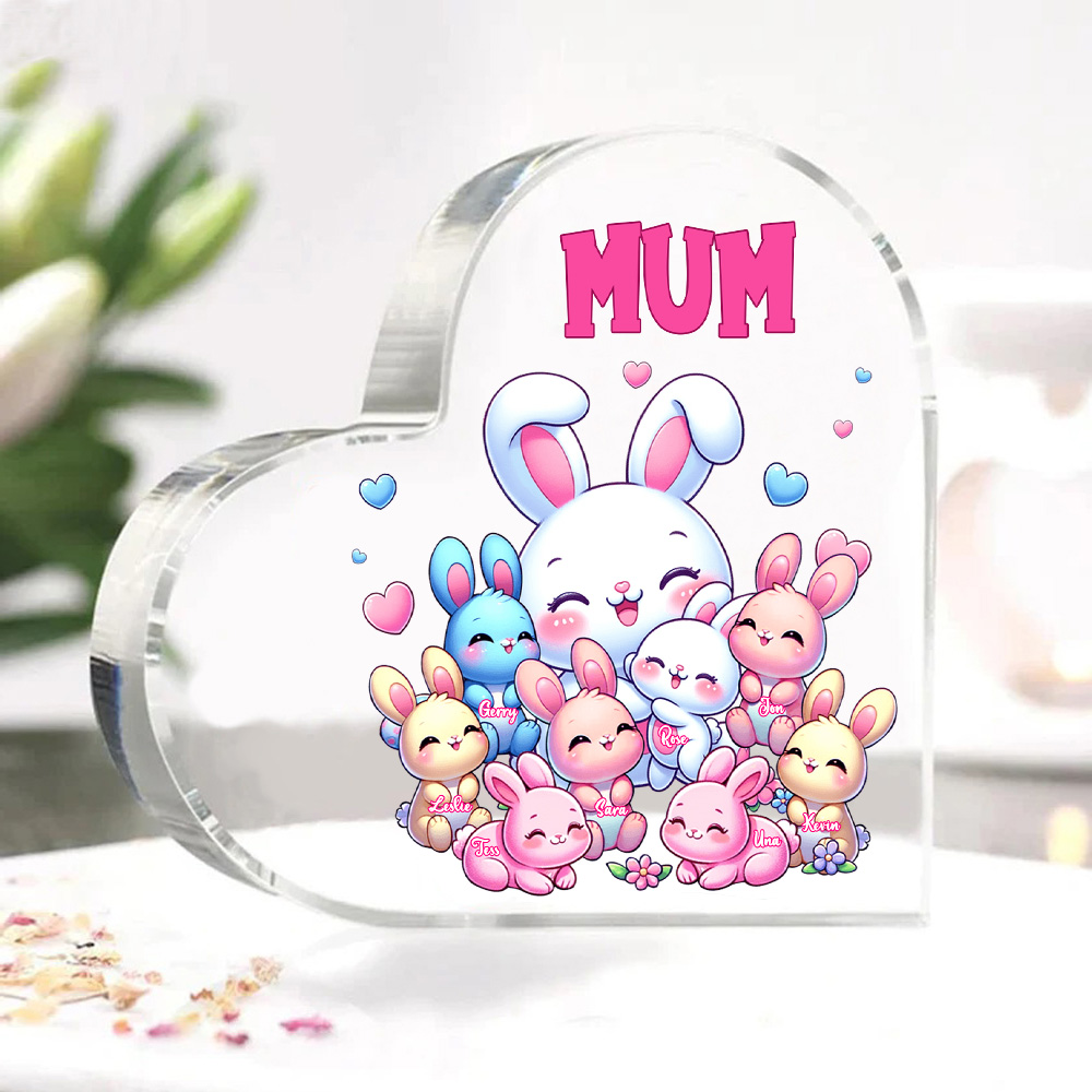 Personalised Text Acrylic Heart Keepsake Custom 8 Names Ornament Bunny Family Gifts For Mother/Grandma-Jessemade AU