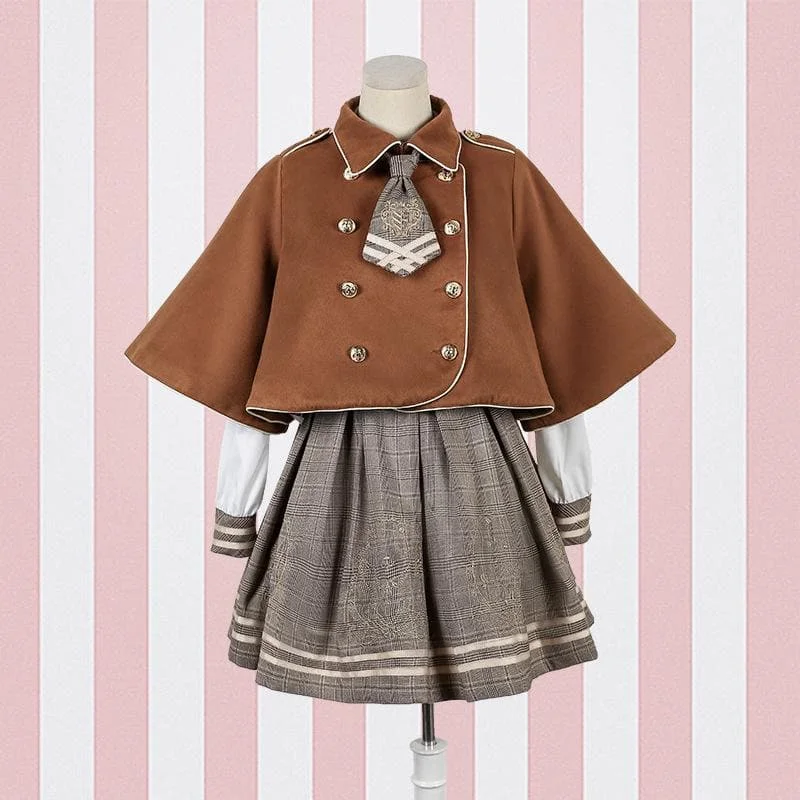 Brown/Grey Vintage Bear Grid Lolita Dress/Poncho SP1710738