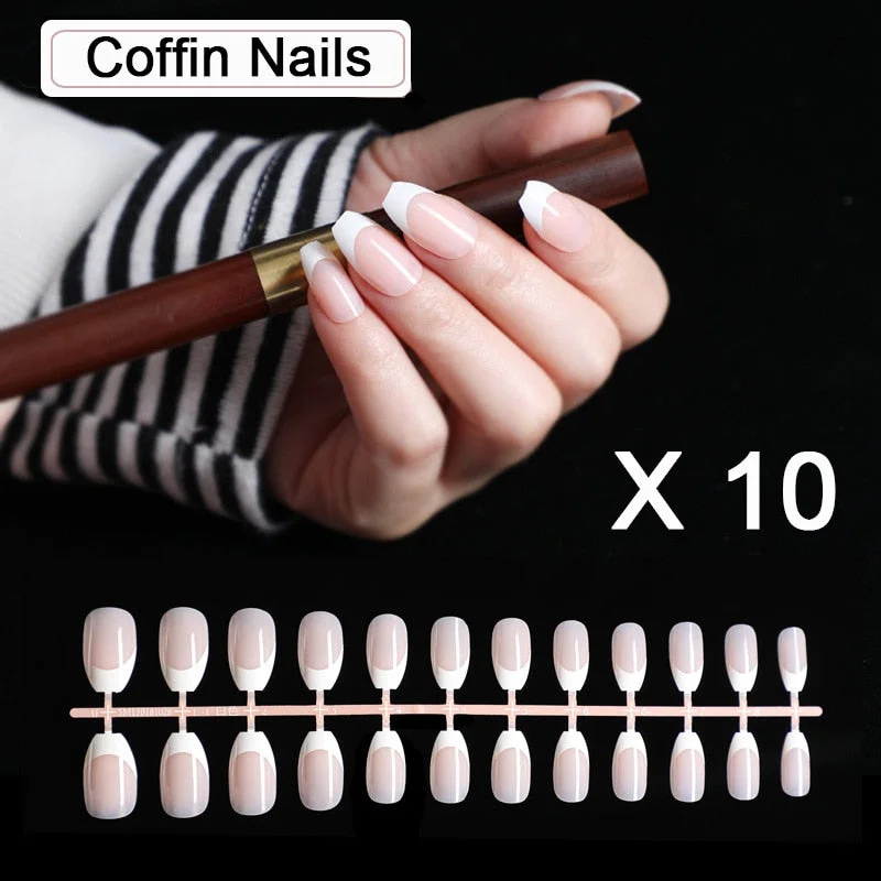 Wholesale 10 kits Full Cover French Fake Nails Nude Natural Manicure Nail Tips faux ongle False Nail for Office Salon Fingernail-Nail Inspo