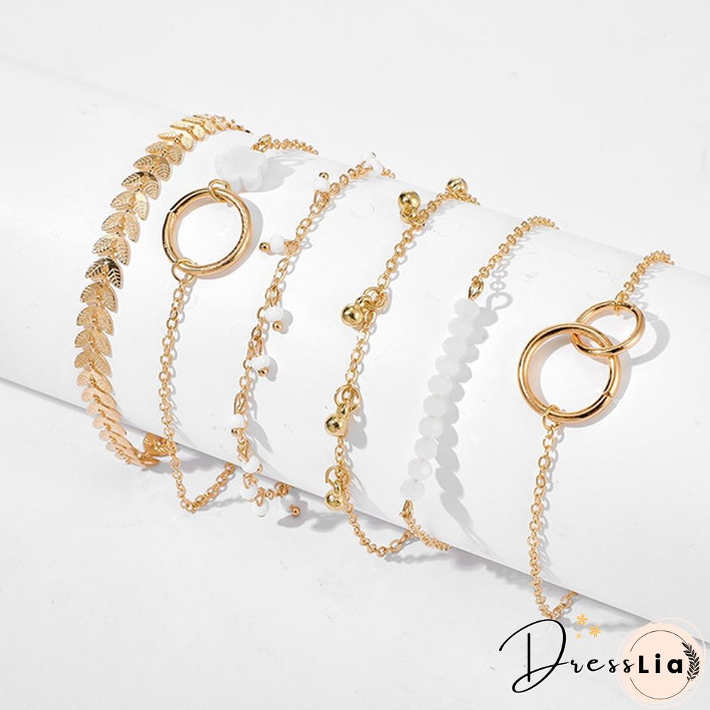 6Pcs/Set Tocona Bohemian Gold Tassel Bracelets for Women Boho Jewelry Geometric Leaves Beads Layered Hand Chain Charm Bracelet Set