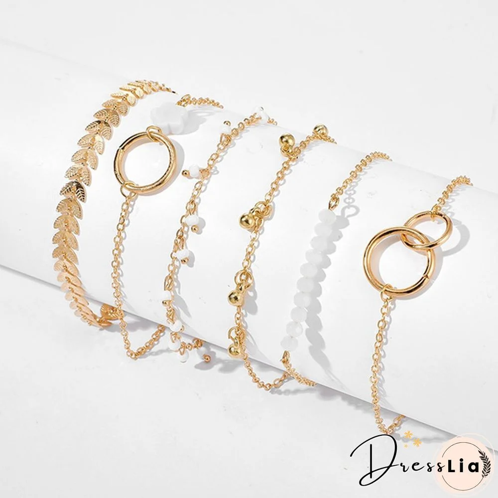 6Pcs/Set Tocona Bohemian Gold Tassel Bracelets for Women Boho Jewelry Geometric Leaves Beads Layered Hand Chain Charm Bracelet Set