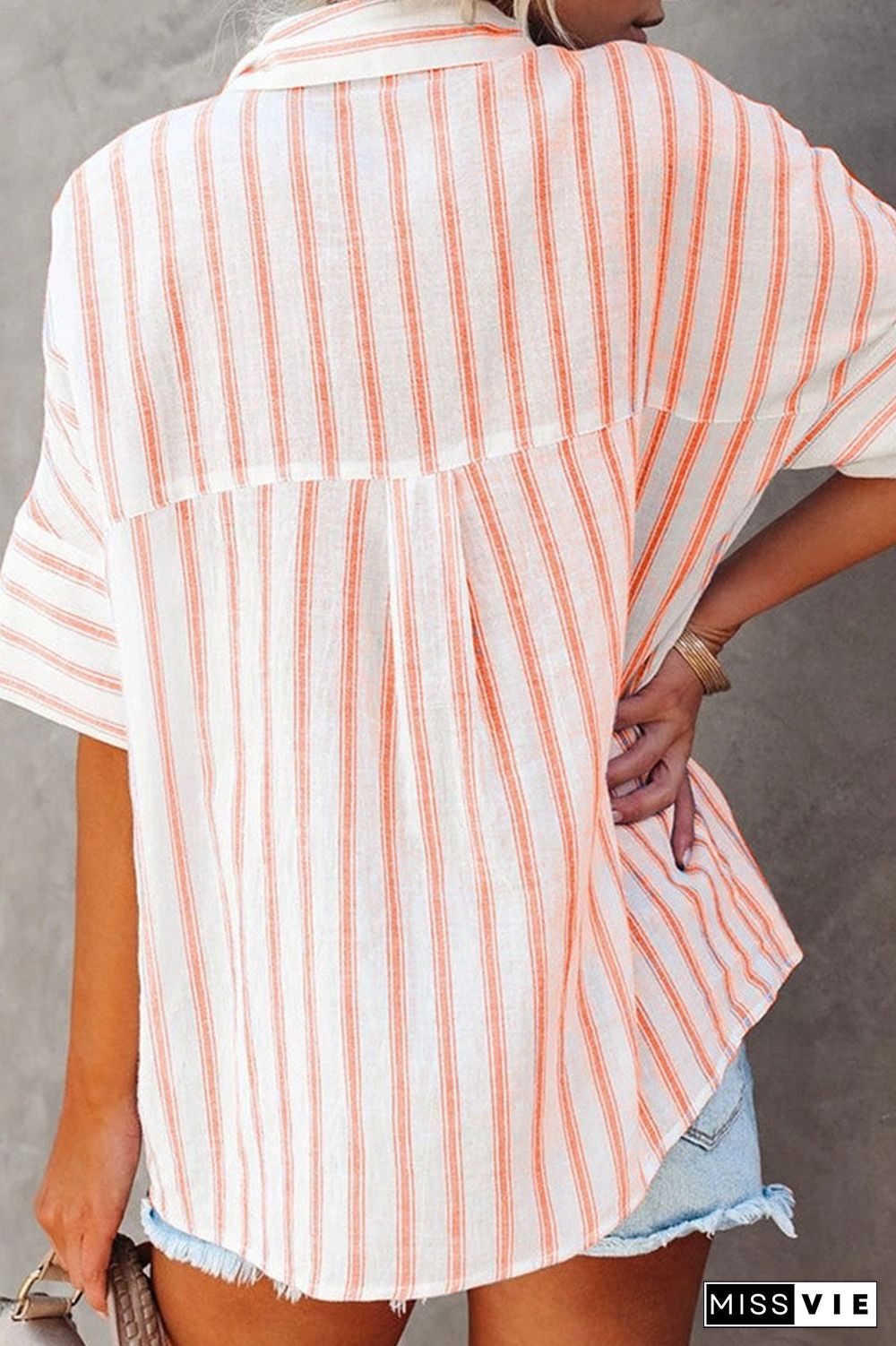 Fashion Striped Split Joint Turndown Collar Tops(4 Colors)