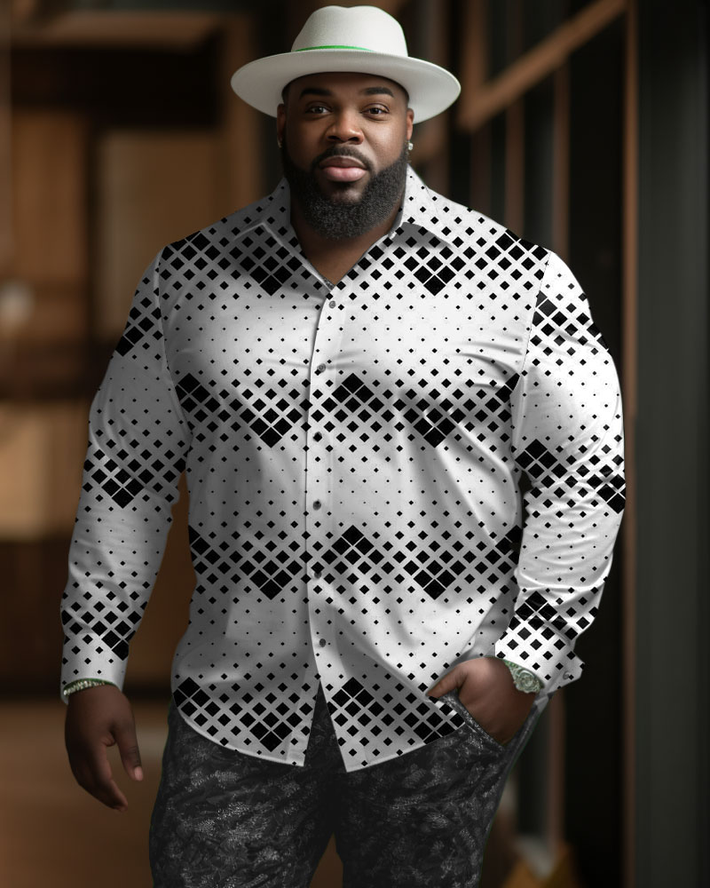 Men's Large Size Casual Wavy Geometric Long Sleeve Lapel Long Sleeve Shirt