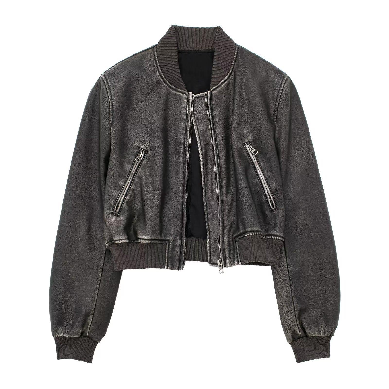 fall outfits women American Motorcycle Faux Leather Pilot Jacket Women's Autumn New Hot Girl Stand Collar Short Coat