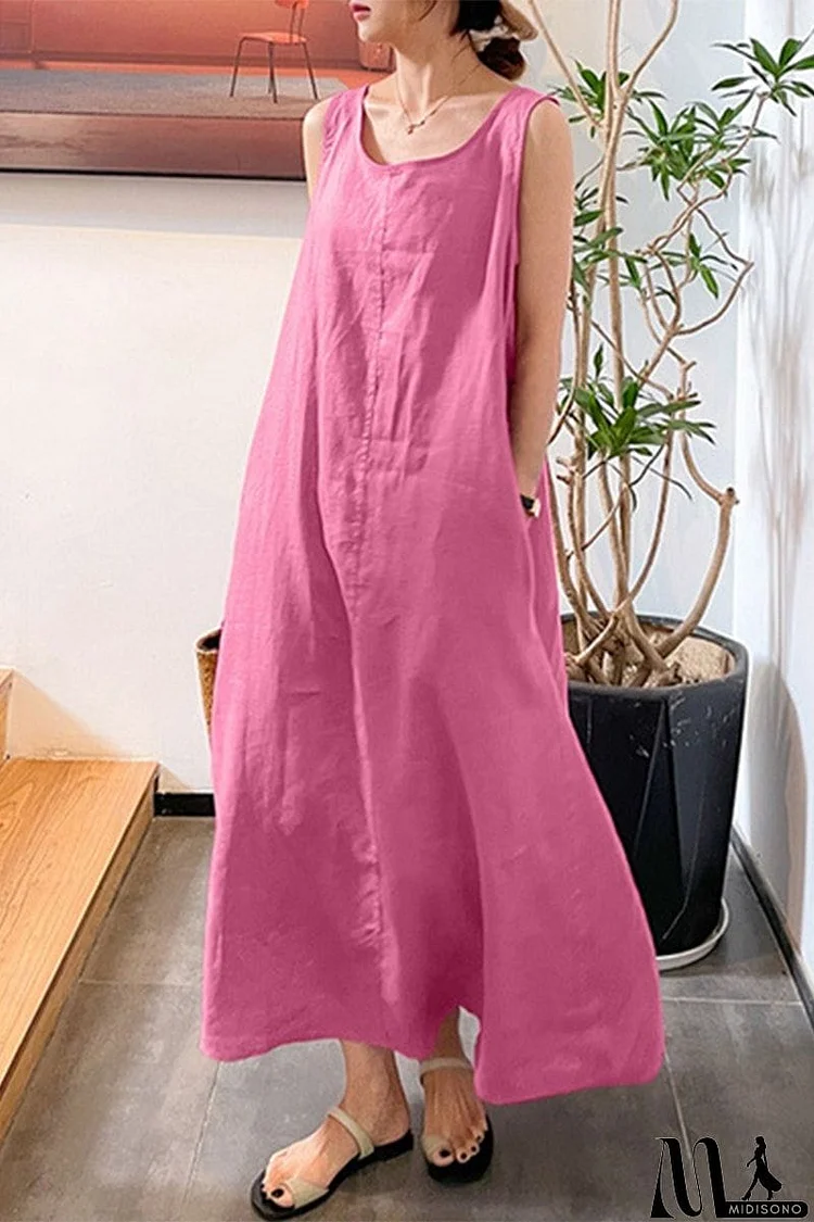 Casual Simplicity Solid Pocket O Neck Sleeveless Dress Dresses