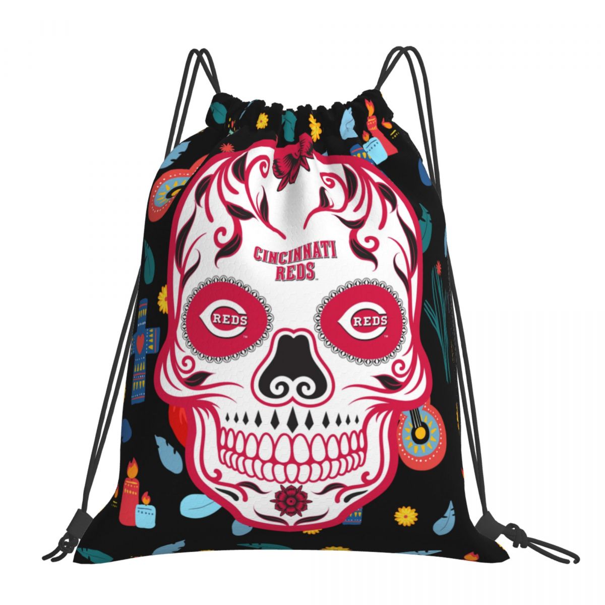 Cincinnati Reds Skull Unisex Drawstring Backpack Bag Travel Sackpack