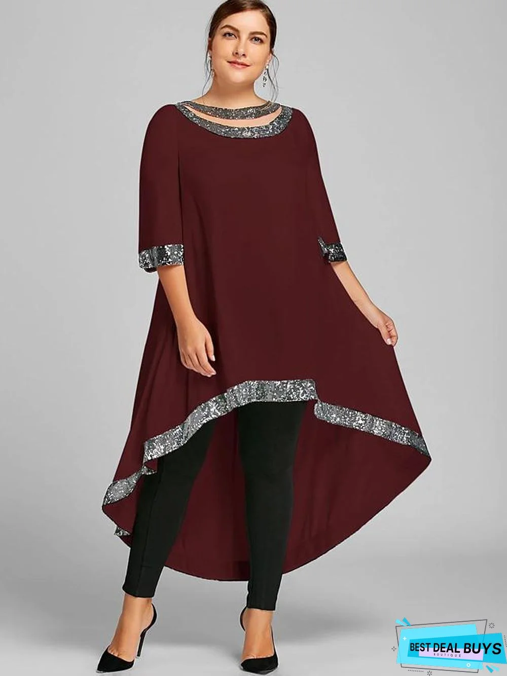 Women's Swing Dress Midi Dress - 3/4 Length Sleeve Solid Color Clothing Spring & Summer Plus Size Casual White Black Blue Wine Navy Blue White Dresses