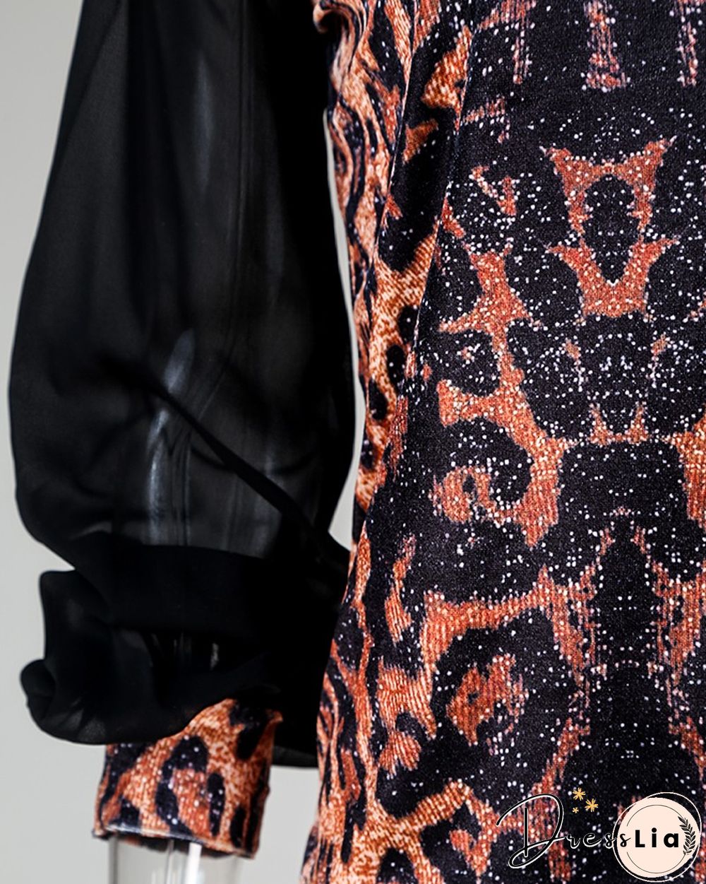 Leopard Mesh Long Sleeve Casual Blouse