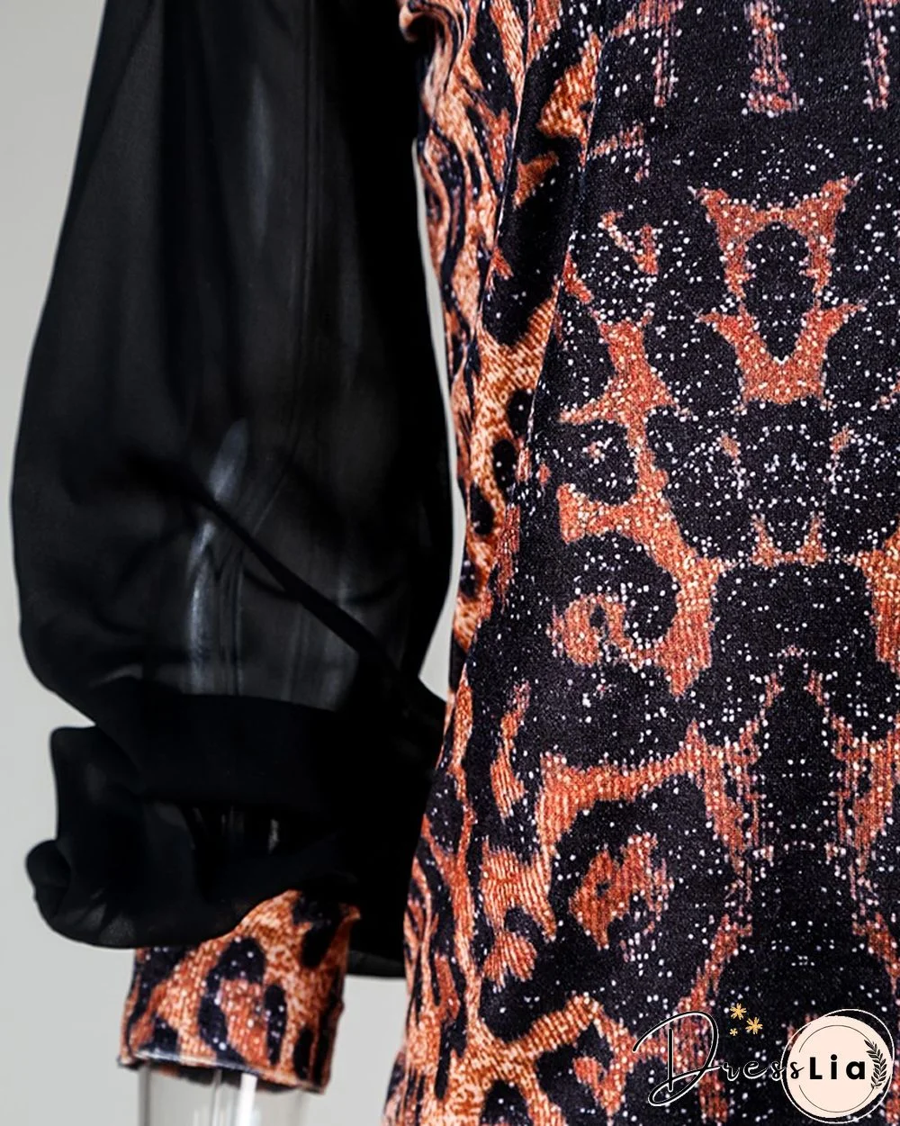 Leopard Mesh Long Sleeve Casual Blouse