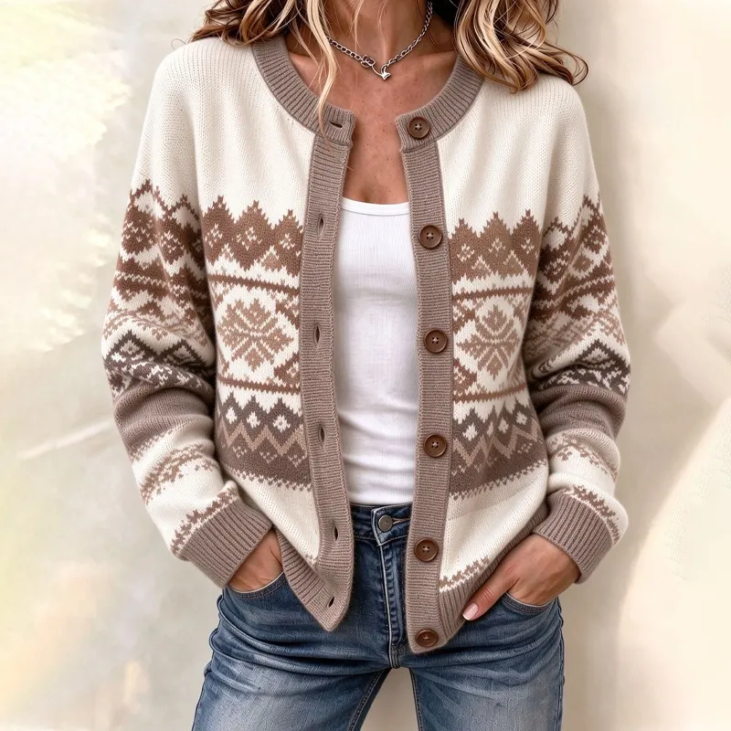 Comstylish Women's Bohemian Patterned Color-block Sweater Cardigan