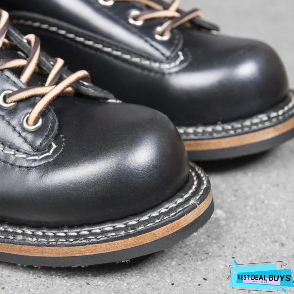 Vintage Cowhide Mens Ankle Boots Casual Lace Up Round Toe Genuine Leather Unisex Cargo Shoes Plus Size