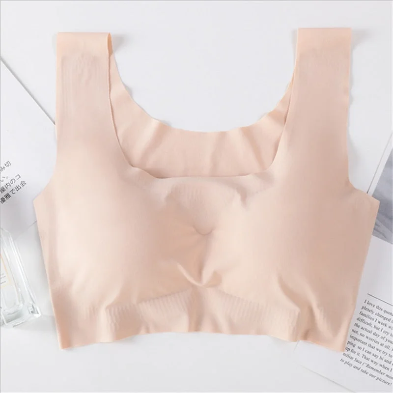 Silk Vest Bra Women Thin Push Up Seamless Underwear Soft  Ice Silk Comfortable Sleep Top With Chest Padded топ женский Bralette