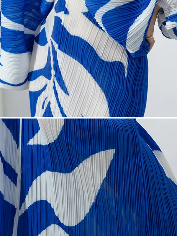 Batwing Sleeves Loose Printed Lapel Midi Dresses
