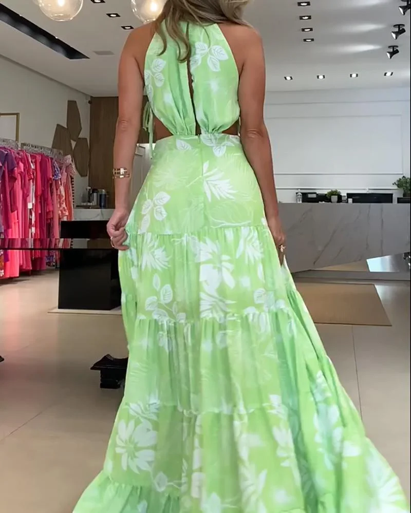 Sleeveless cropped maxi print dress