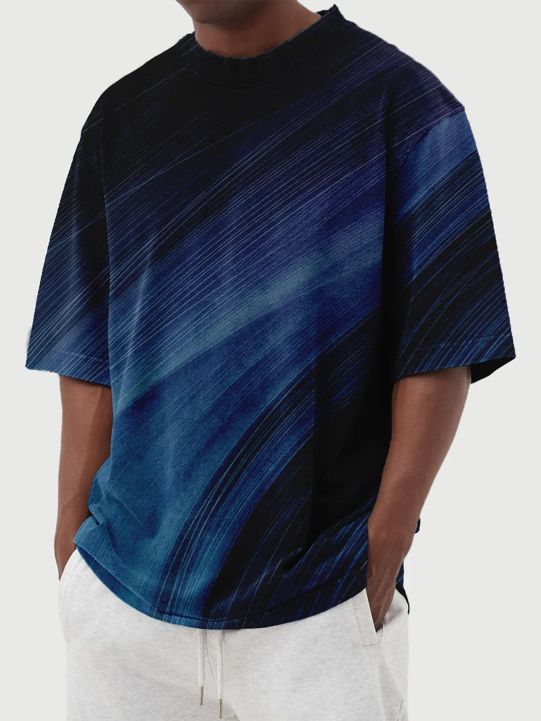 Men's Summer Simple Gradient Line Print Short Sleeve T-shirt