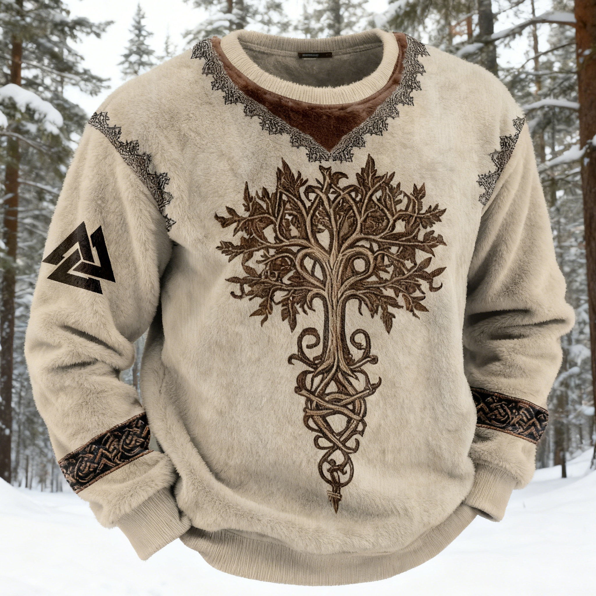 Men's Vintage Viking Tree Of Life Celtic Art Plush Sweatshirt elevenforest