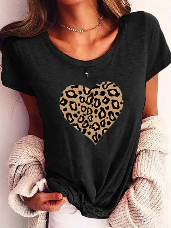 Short Sleeve Leopard-Print Cotton-Blend Casual Shirts & Tops