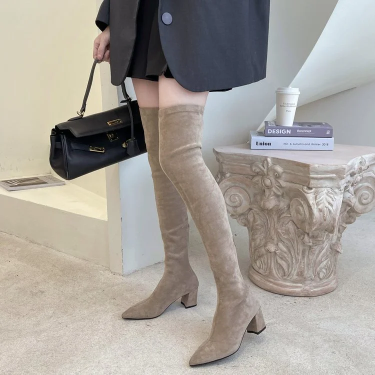 Churchf Churchf Boots Female Autumn Dong Thick Heel High Heel 2023 New Thick Leg Khaki Boots Suede Pointed Elastic Boots