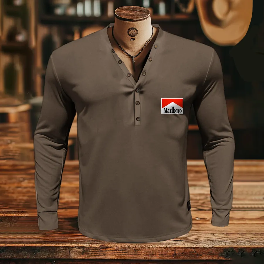 Stylish Logo Long Sleeve Henley Shirt