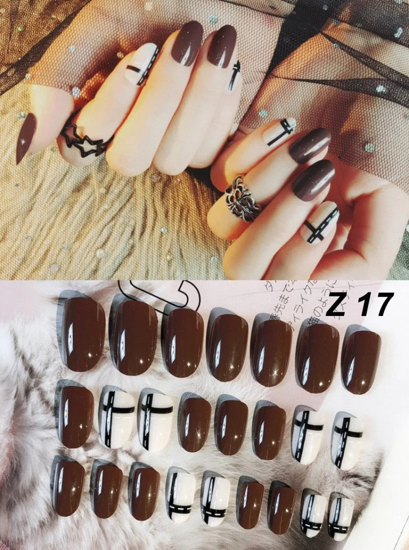 24 Pcs/Set False Nails Full Cover Artificial Fake Nails Press On Tips Painted Design Stickers Short Art Tips with Color Cute Red-Nail Inspo