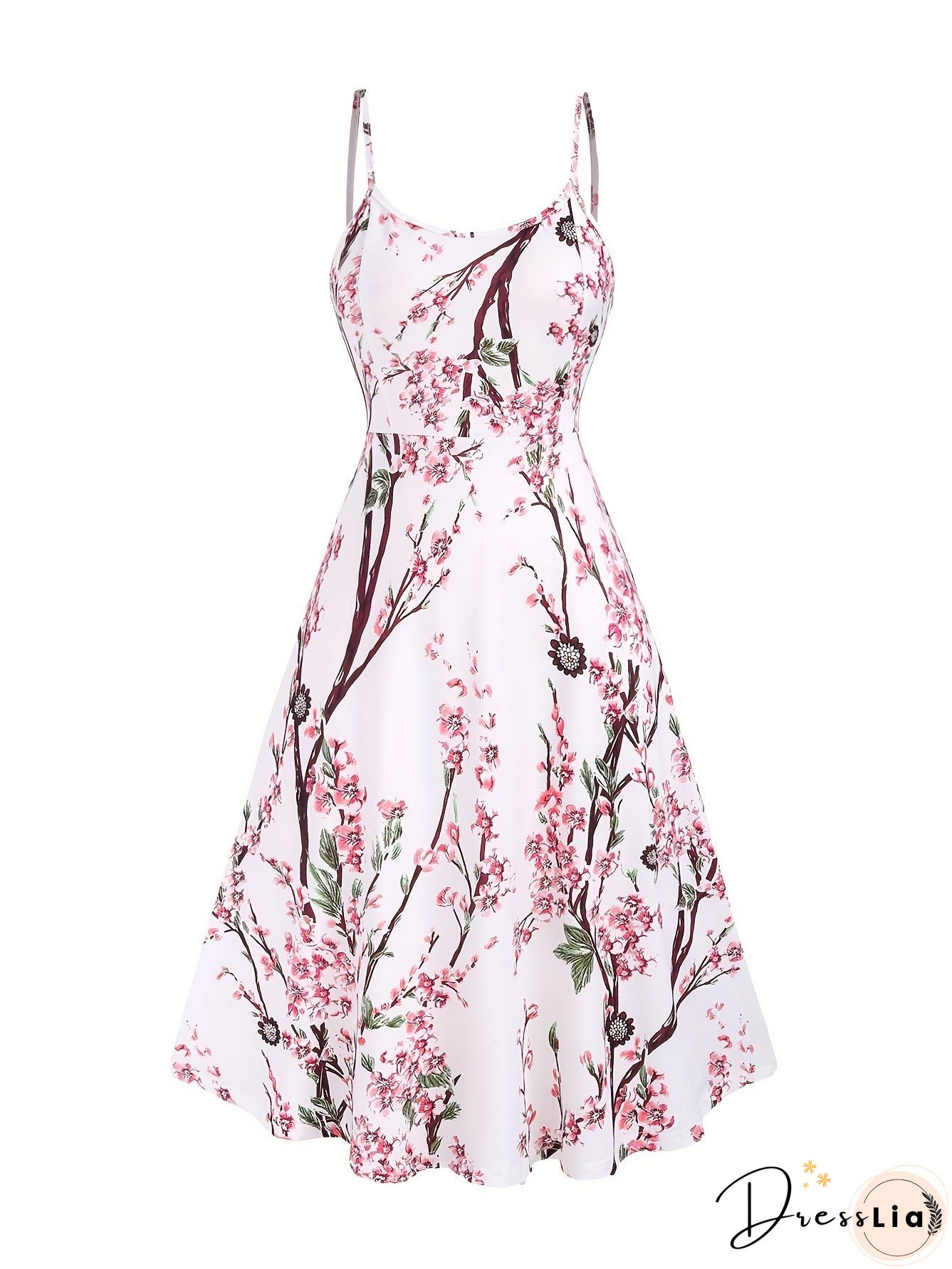 Casual Simple Two-piece Set, Solid Tucked Tops & Floral Print Spaghetti Strap Dress Outfits, Women's Clothing