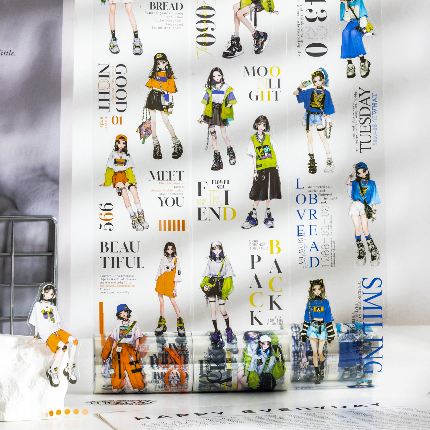 PET 테이프 - 60mm*200cm 트렌드 모음 시리즈 빈티지 걸 캐릭터