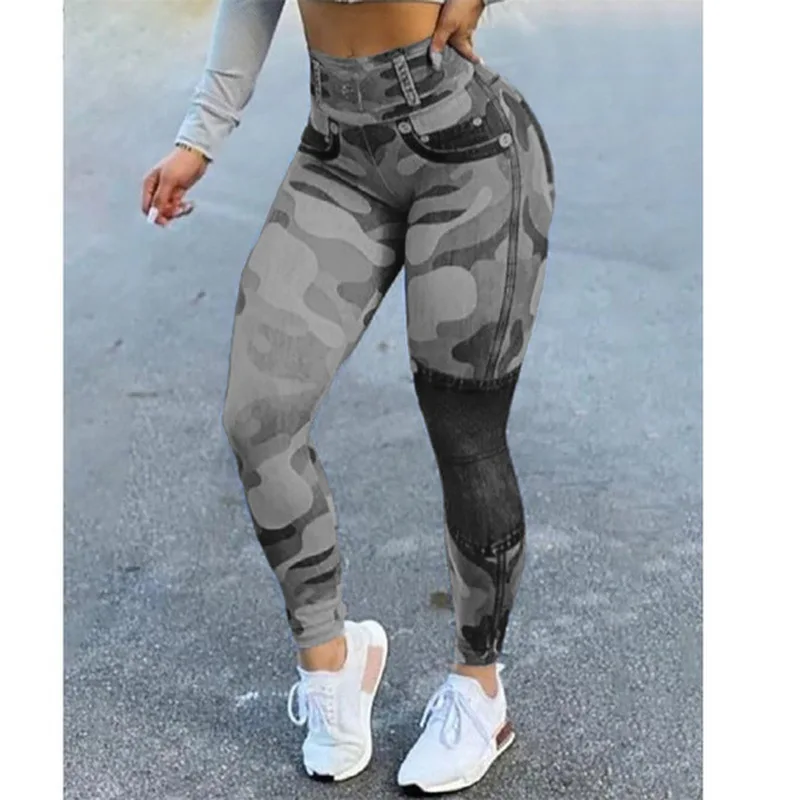 Zeusesim Imitation Denim Leggings Fitness Skinny High Waist Legging Women Summer Sexy High Elastic Bodycon Sports Yoga Pants Streetwear