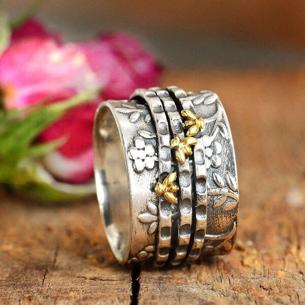 925 Bee Flower Wide Body Ring