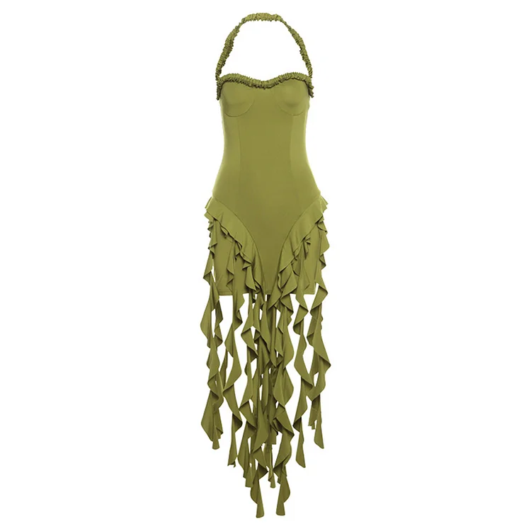 Female Pure Desire To Hang Neck Irregular Slim Fit Dress