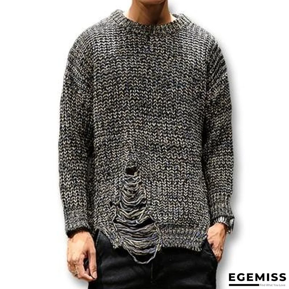 Men Ripped Hole Sweaters Pullovers Male Casual Fashion Slim Fit Large Size O Neck Knitted Sweaters Knitwear | EGEMISS