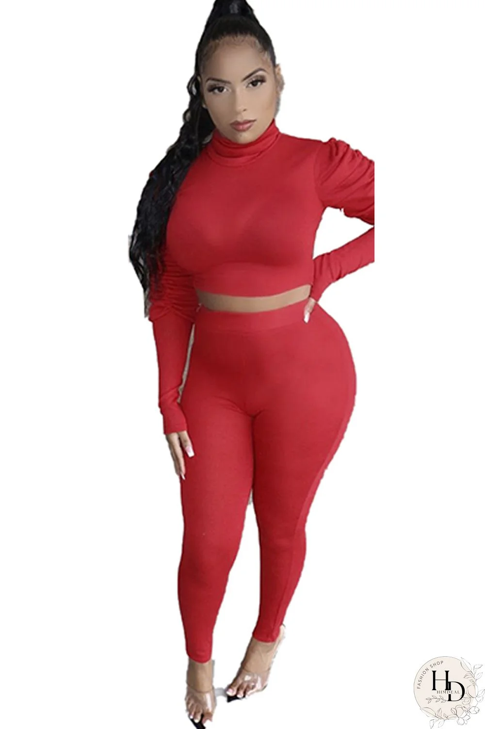 Black Polyester Casual Two Piece Suits Solid pencil Long Sleeve Two-piece Pants Set