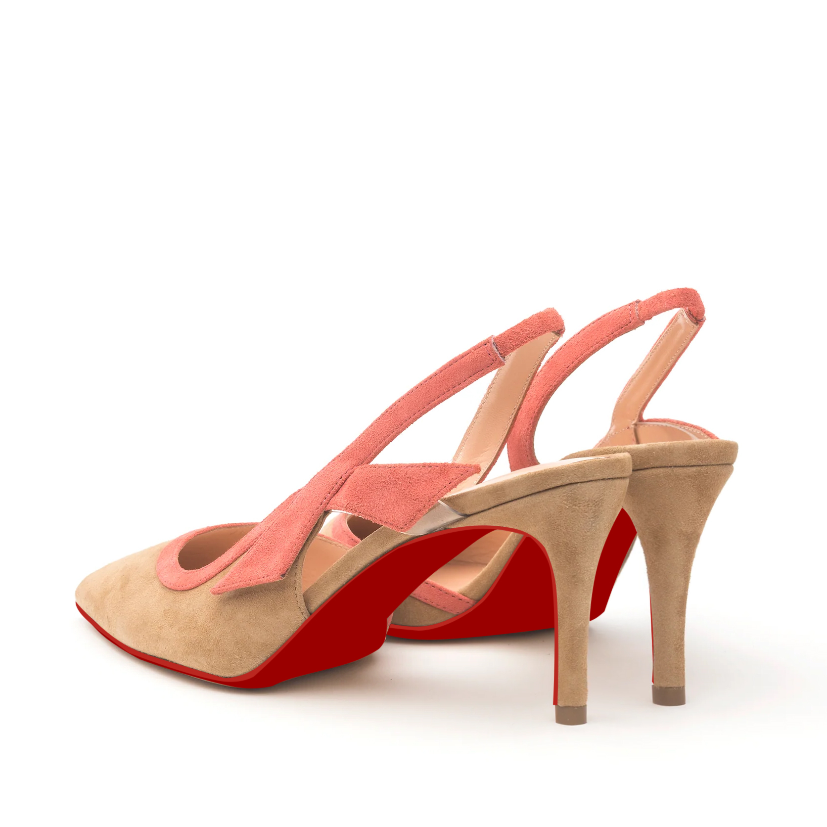 65mm Women's  Kitten Heels Pointed Toe Red Bottom Slingback Pumps Wedding Official Suede Sandals-MERUMOTE