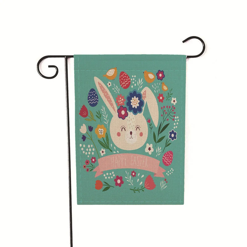 Easter Egg Bunny Linen Double Sided Garden Banner
