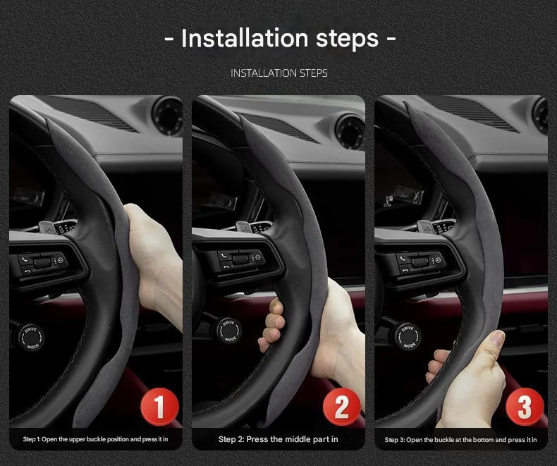 Car segmented suede steering wheel protective cover--3D car logo embossed style