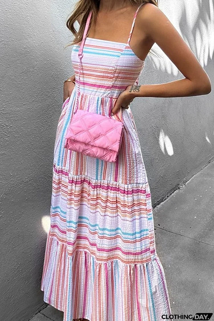 Casual Striped Pocket Sling Dress Dresses