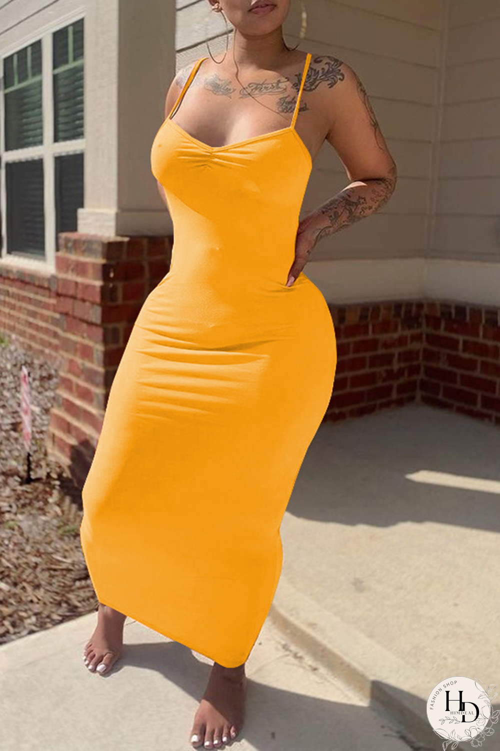 Black Sexy Solid Split Joint Spaghetti Strap Pencil Skirt Dresses