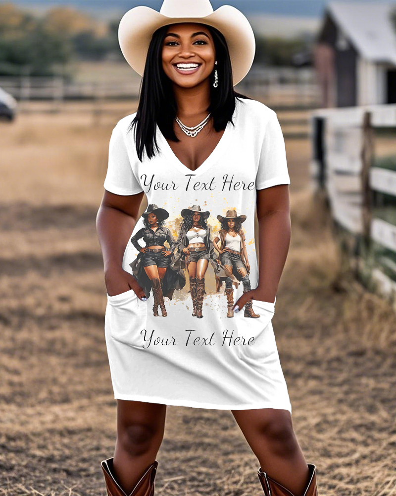 You Next Here Melanin Cowgirl Casual V-neck Pocket Dress