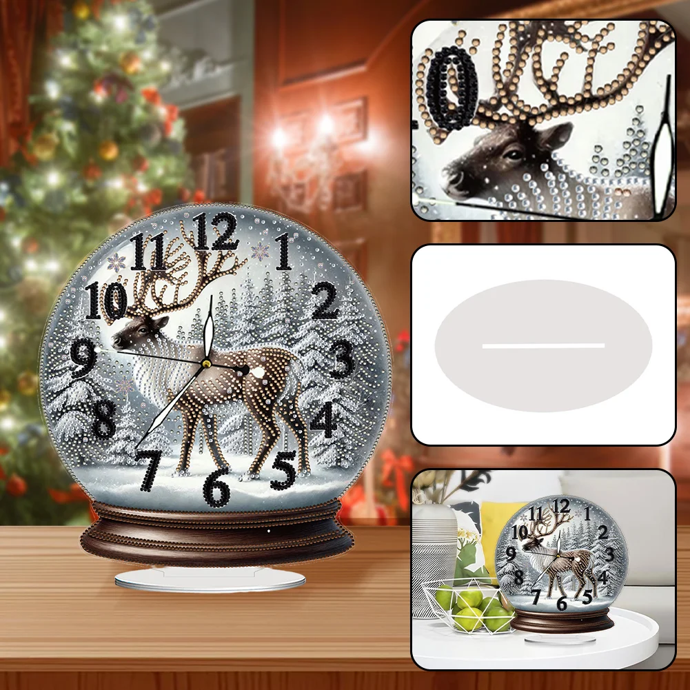 Christmas Crystal Ball Design 2D Flat Acrylic DIY Diamond Painting Clock Kit