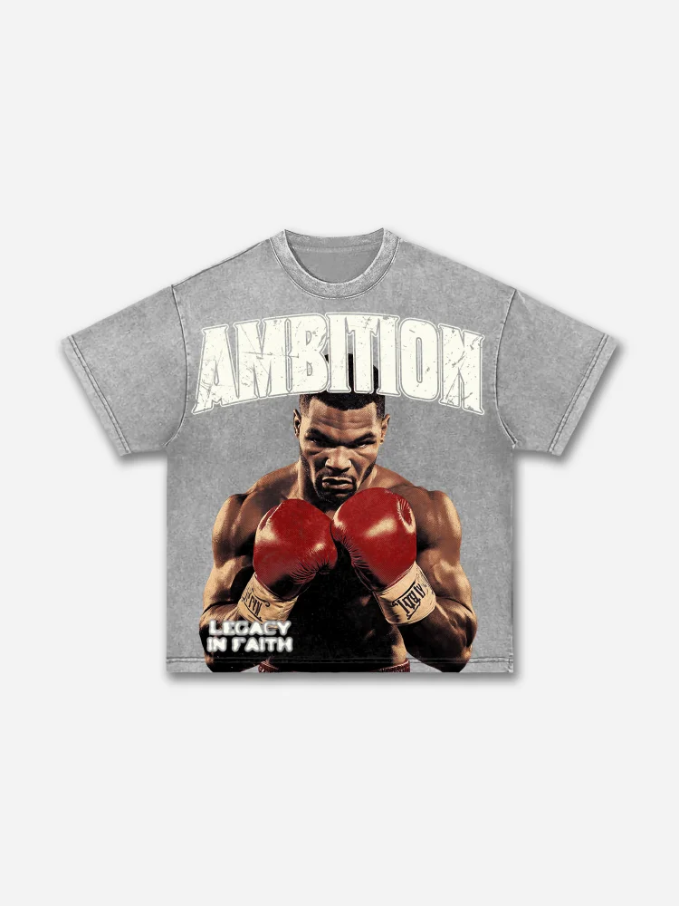Ambition Legendary Boxer Portrait Dot Graphic Acid Wash T-shirt