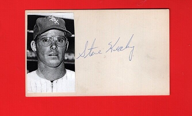 STEVE KEALEY-CHICAGO WHITE SOX AUTOGRAPHED 3X5 CARD W/Photo Poster painting