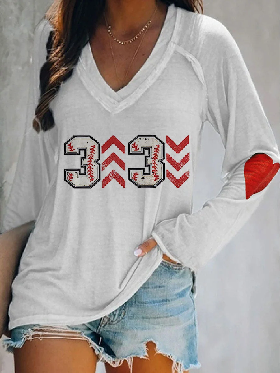 Baseball 3 Up 3 Down V-neck Long Sleeve T-shirt