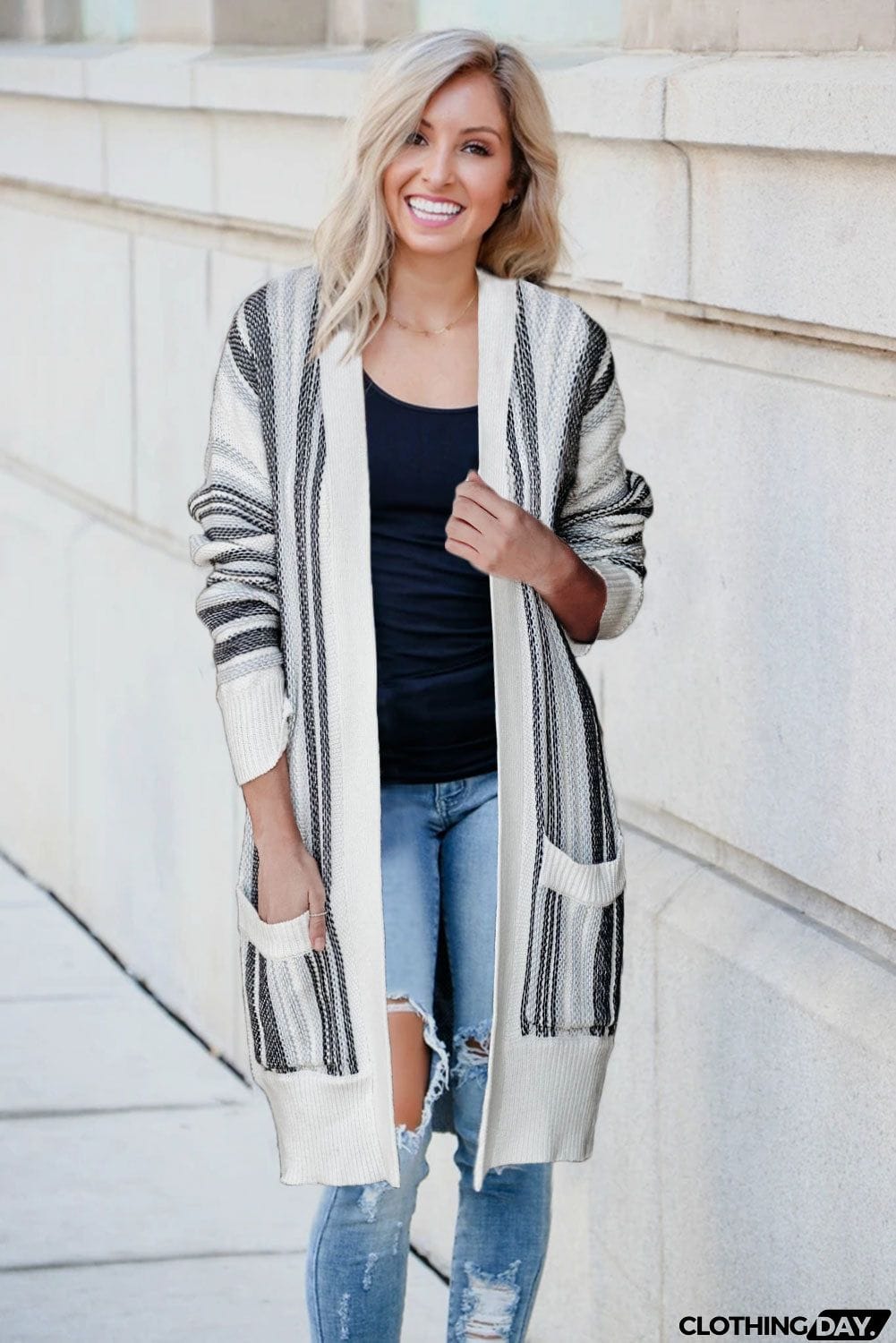 Pocketed Cotton Blend Cardigan